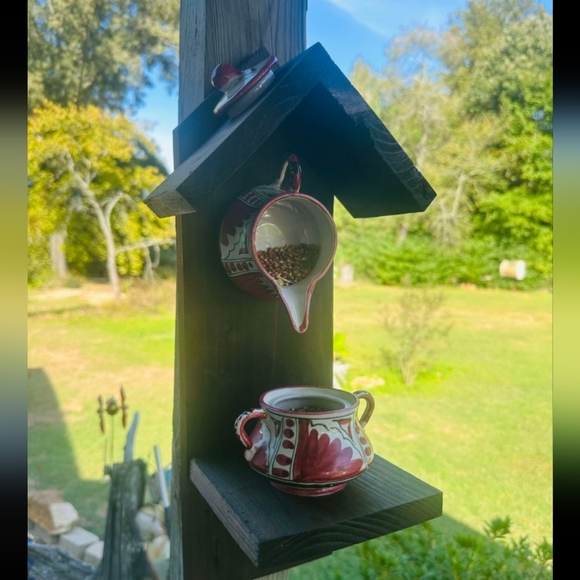 Rustic Wooden Handmade Bird Feeder Copper Birds - Picture 12 of 16